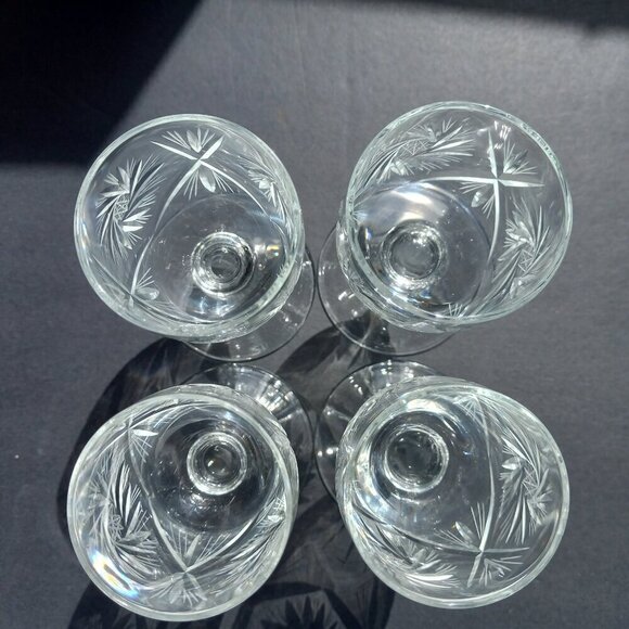 Crystal Liqueur Glasses Set of 4 Vintage Pinwheel Tulip Stemmed Glasses - Picture 6 of 9